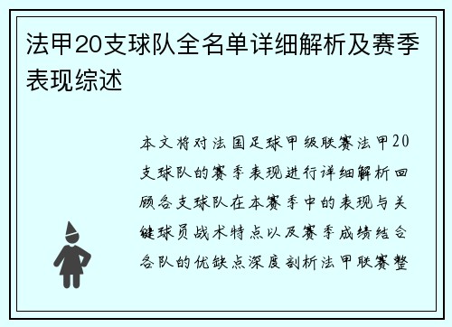 法甲20支球队全名单详细解析及赛季表现综述