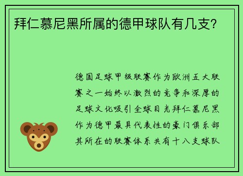 拜仁慕尼黑所属的德甲球队有几支？
