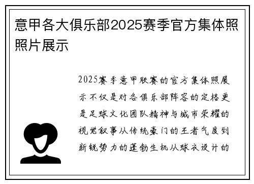 意甲各大俱乐部2025赛季官方集体照照片展示